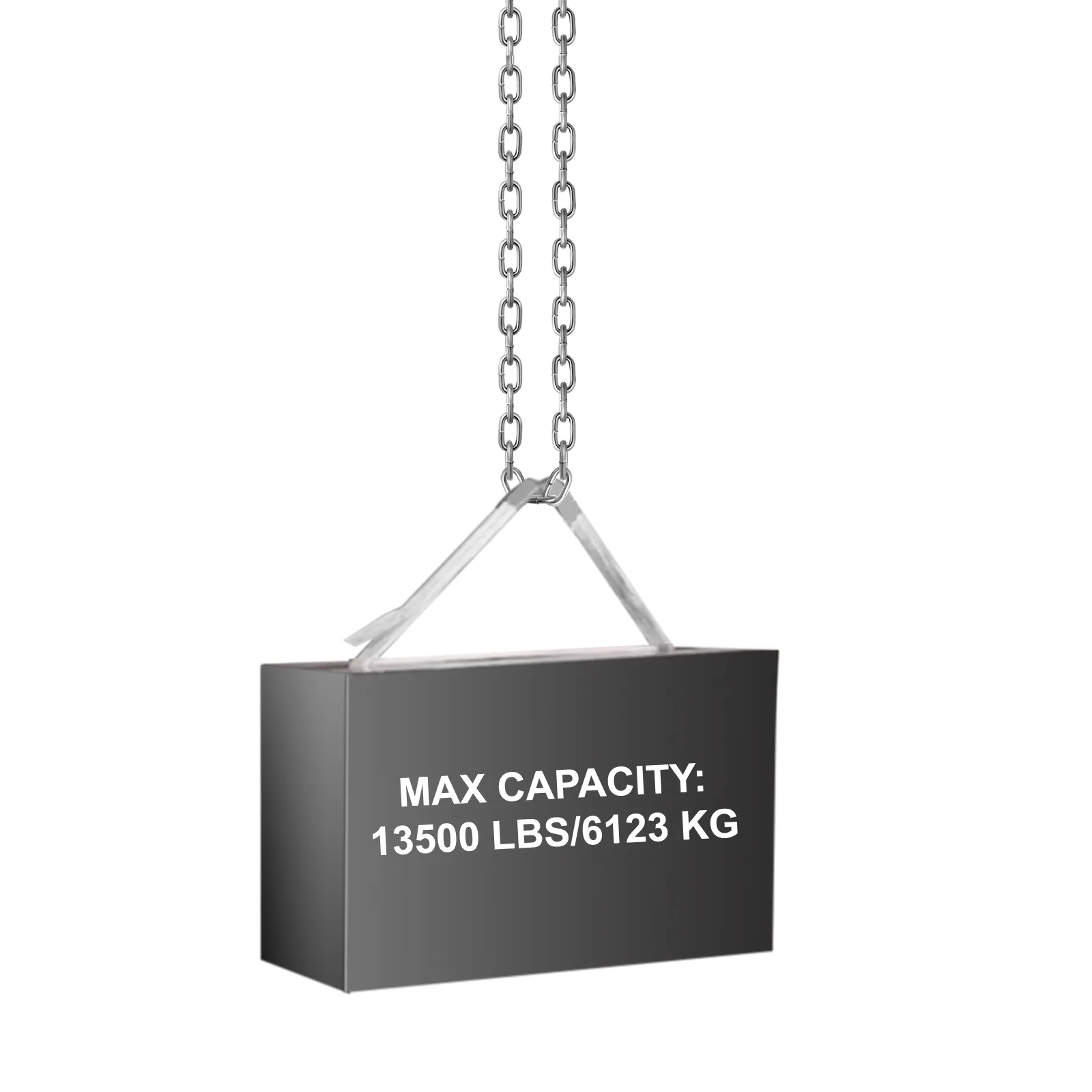 VEVOR grade 30 chain lifting heavy load, max capacity 13500 lbs/6123 kg.