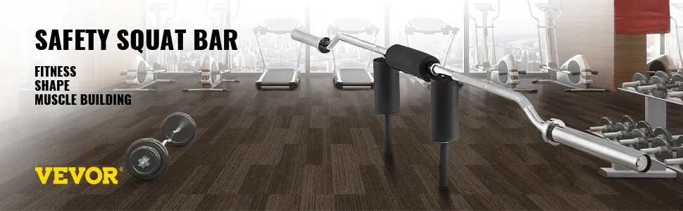 VEVOR Sicherheits-Kniebeugenstange in einem modernen Fitnessstudio mit Geräten und Gewichten.