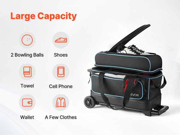VEVOR 2 Ball Bowling Bag with Wheels – 41.32in Handle, 5mm PE