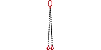 Eslinga de cadena VEVOR de doble ramal con ganchos rojos y eslabón maestro.