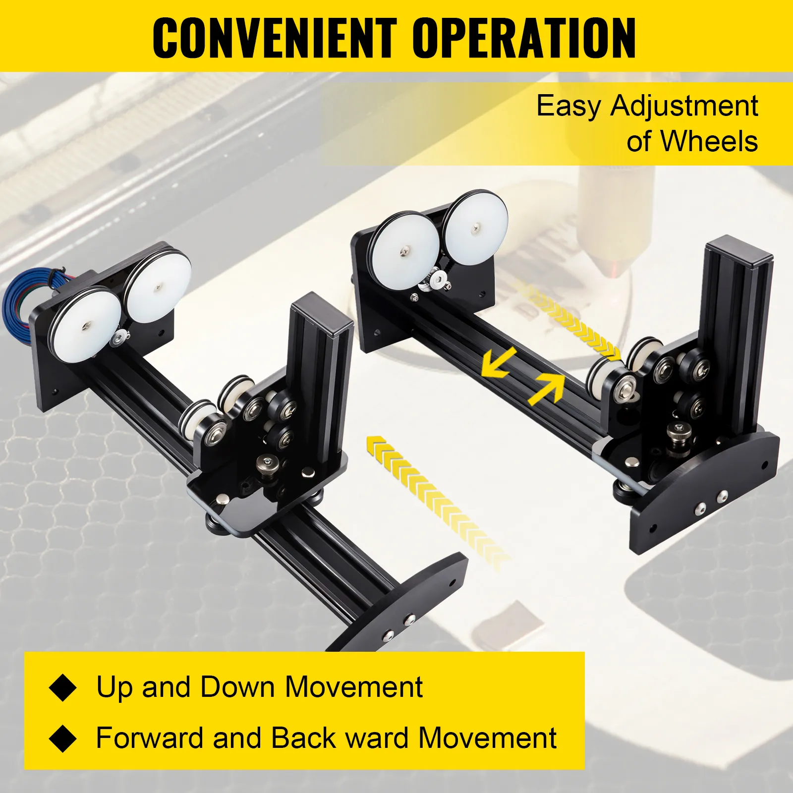 VEVOR rotary axis attachment with adjustable wheels for convenient operation.