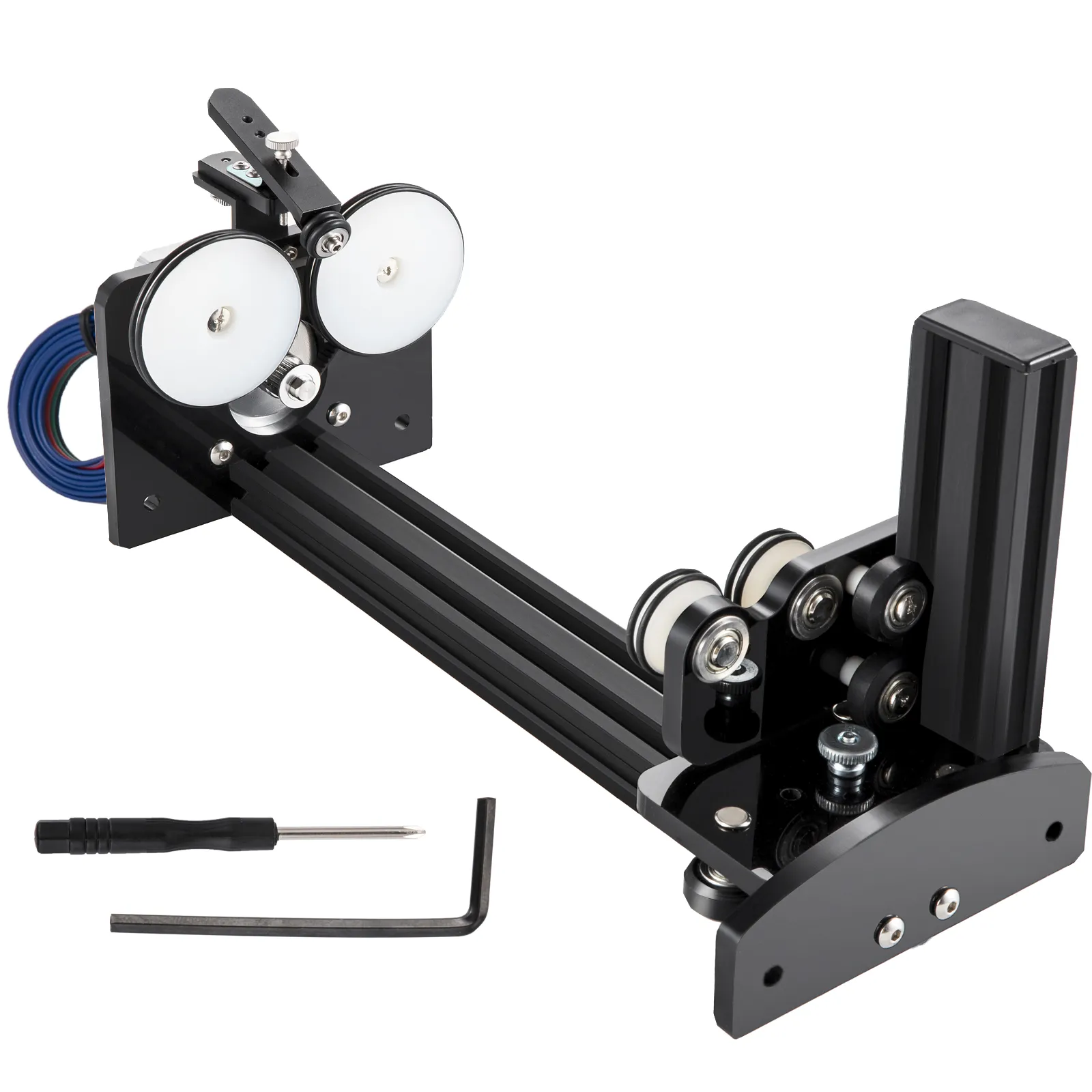VEVOR rotary axis attachment with black frame and included tools.