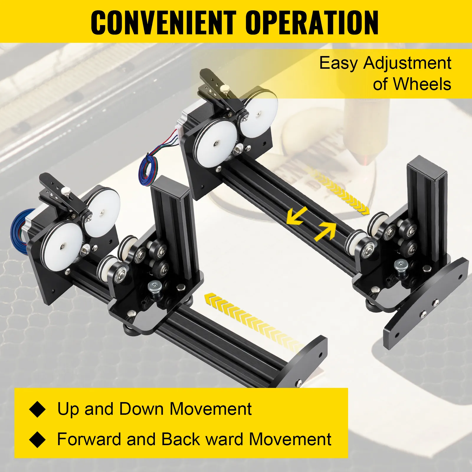 VEVOR rotary axis attachment with easy adjustment of wheels for convenient operation.