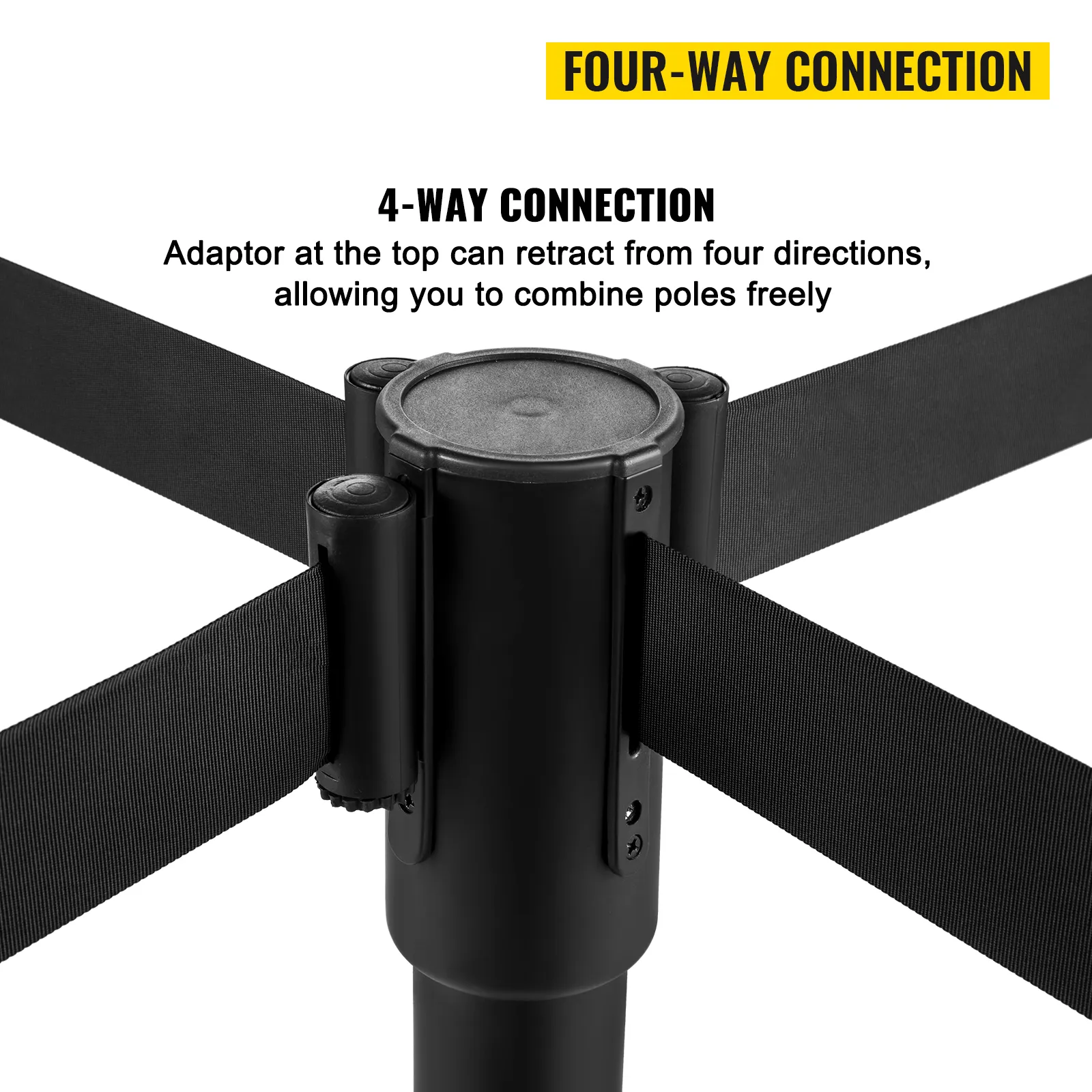 Barrera de control de multitudes VEVOR con conexión de cuatro vías para una combinación versátil de postes.