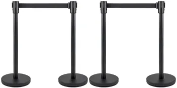 three black VEVOR crowd control stanchions with retractable belts.