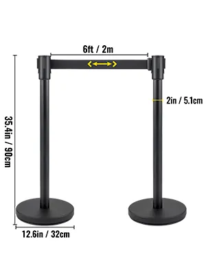 VEVOR crowd control stanchion set, black, height 35.4in/90cm, width 6ft/2m
