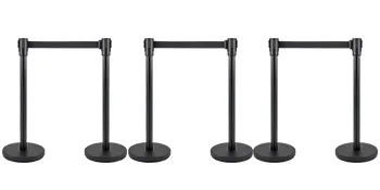 black VEVOR crowd control stanchion set with four stanchions and retractable belts.