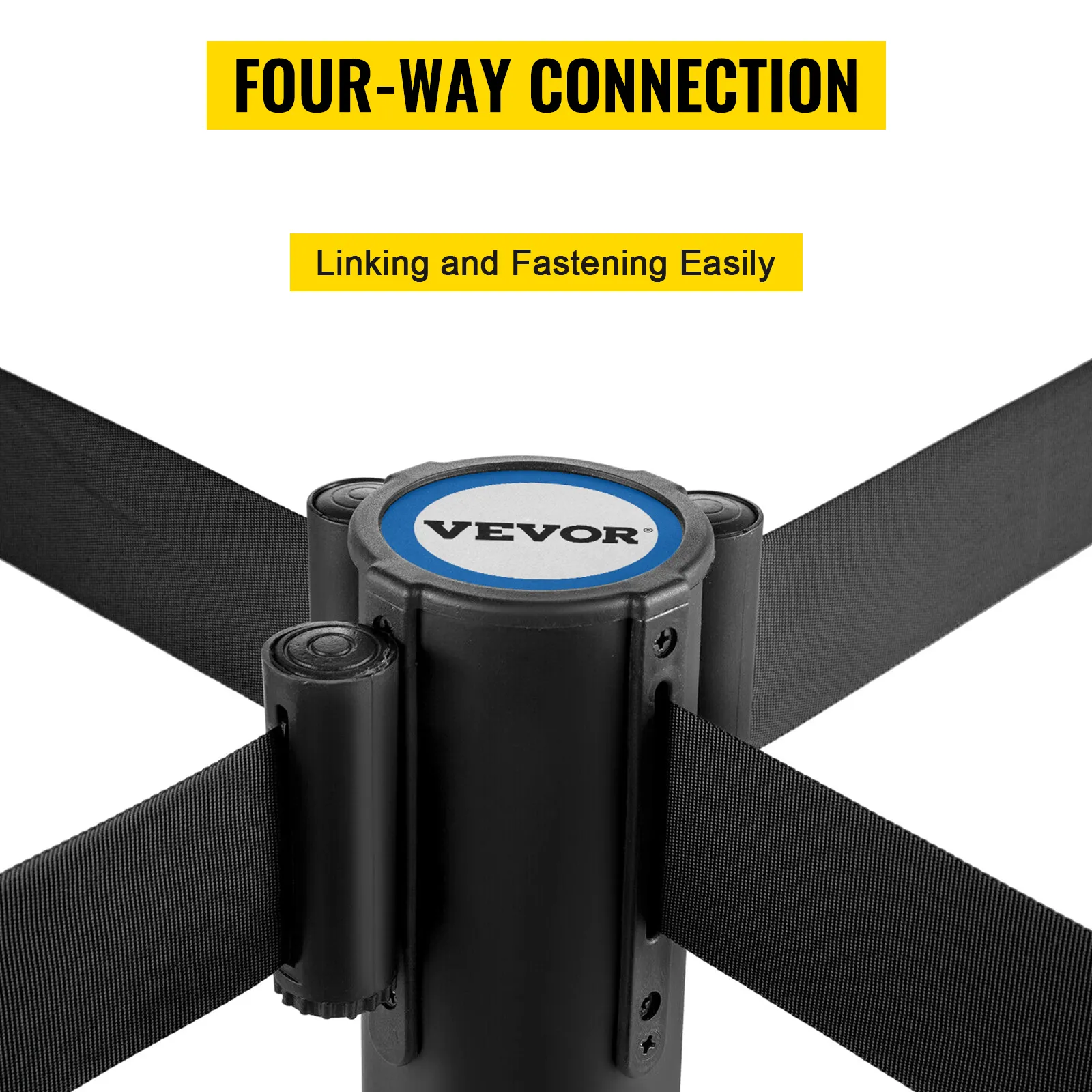 VEVOR crowd control stanchion with four-way connection for easy linking and fastening.