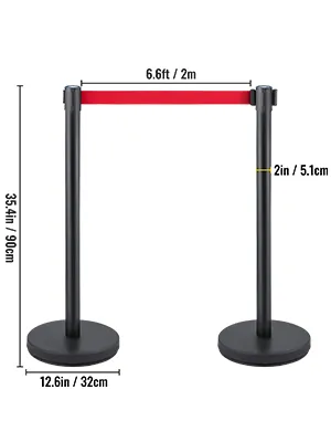 VEVOR crowd control stanchion with 6.6ft red belt, 35.4in height, 12.6in base.