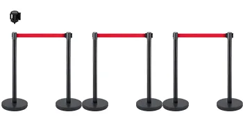 VEVOR crowd control stanchion with black posts and red retractable belts.