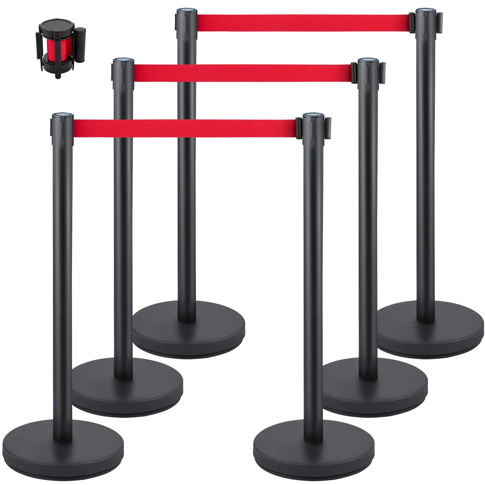 VEVOR crowd control stanchion with red belts and sturdy black bases.