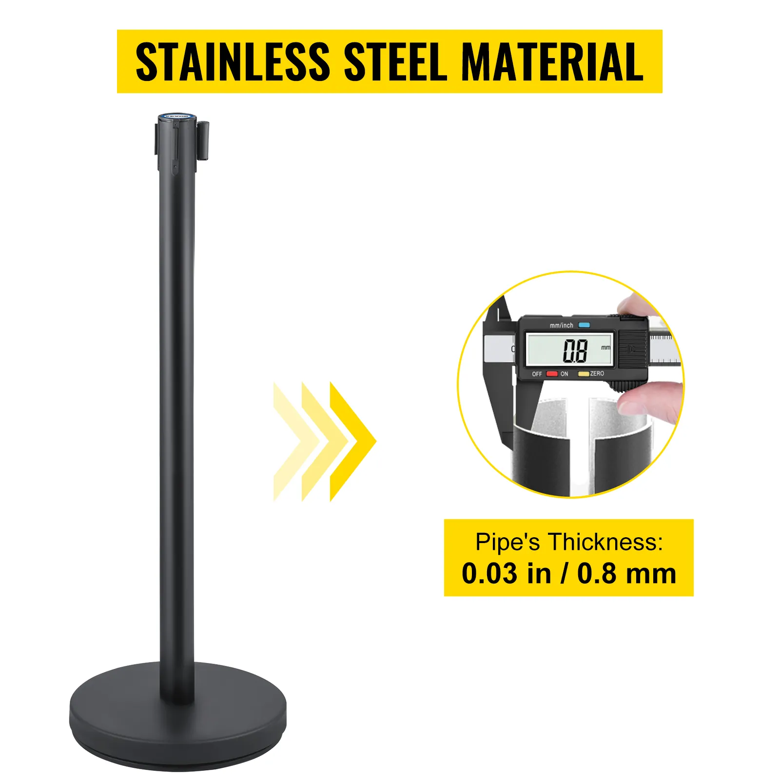 VEVOR crowd control stanchion in stainless steel, 0.8mm thickness.