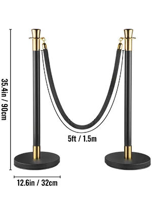 VEVOR crowd control-stangenset met 1,5 m zwart touw en gouden accenten, 90 cm hoog.