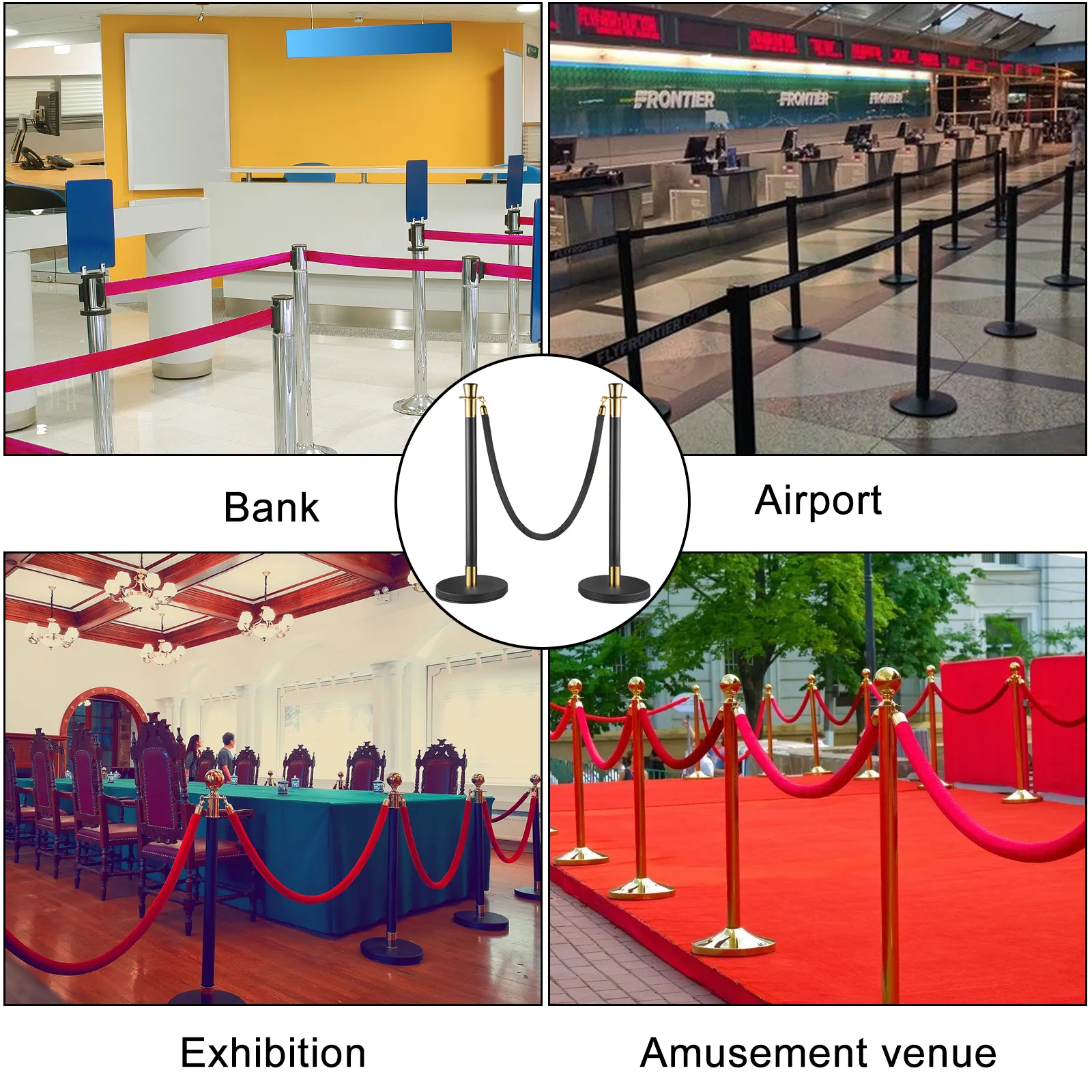 VEVOR-set voor crowd control-palen voor banken, luchthavens, tentoonstellingen en amusementslocaties.
