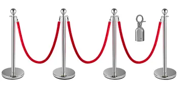 VEVOR stanchion posts with red ropes and silver bases in a row.