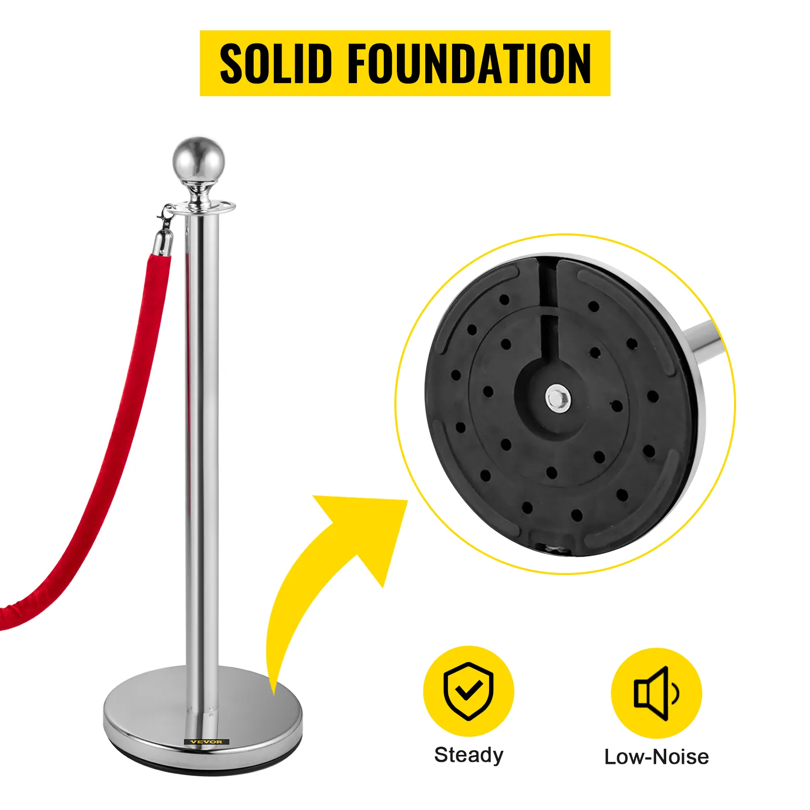 VEVOR stanchion posts with red rope, showcasing steady and low-noise solid foundation.