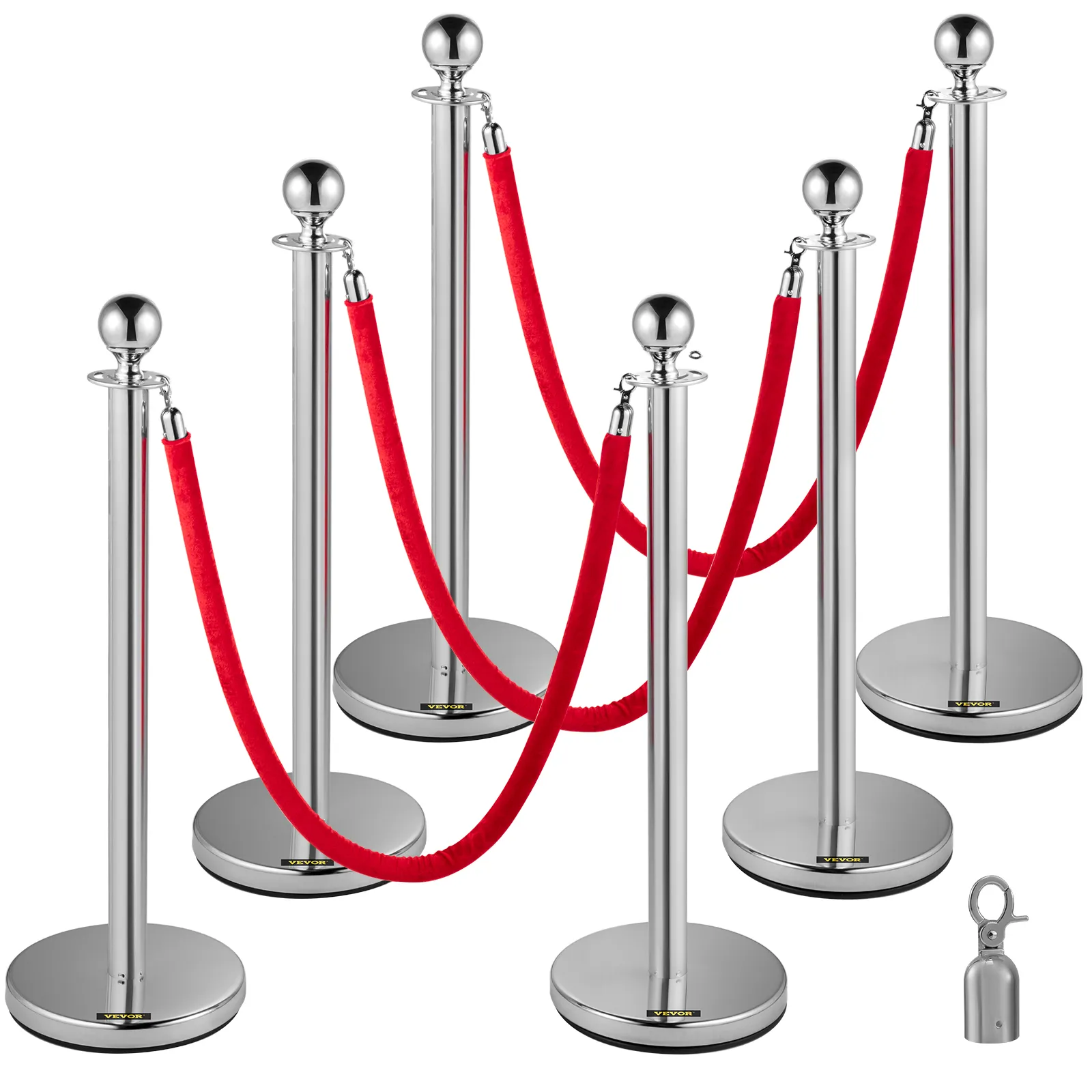 VEVOR stanchion posts with red velvet ropes and chrome bases.
