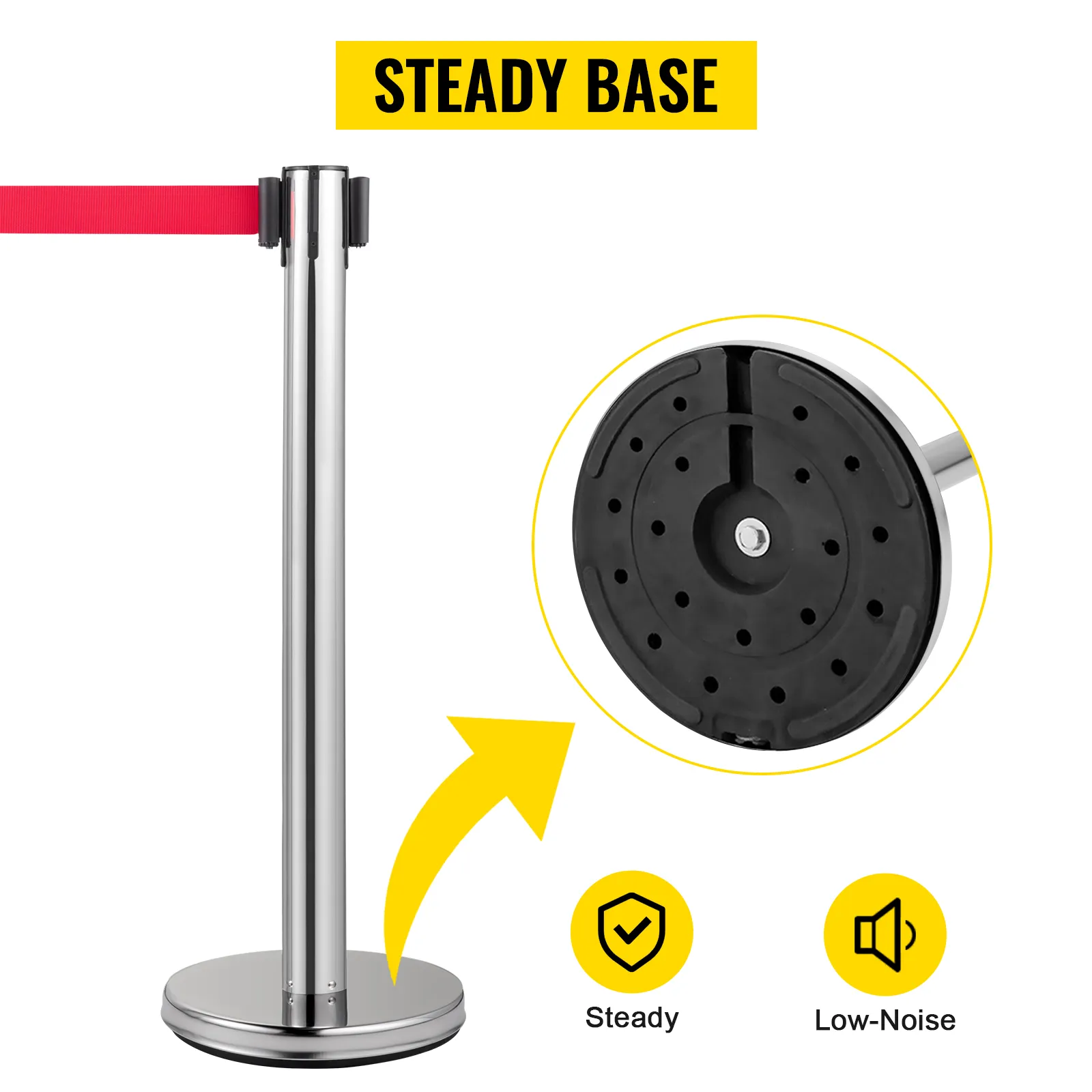 Poste de control de multitudes VEVOR con base estable y diseño de bajo ruido.