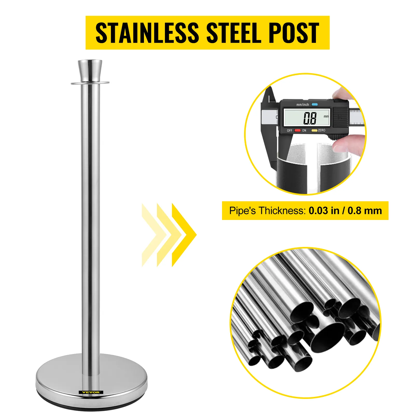 Poste de control de multitudes VEVOR con poste de acero inoxidable y 0,03 pulgadas de espesor.