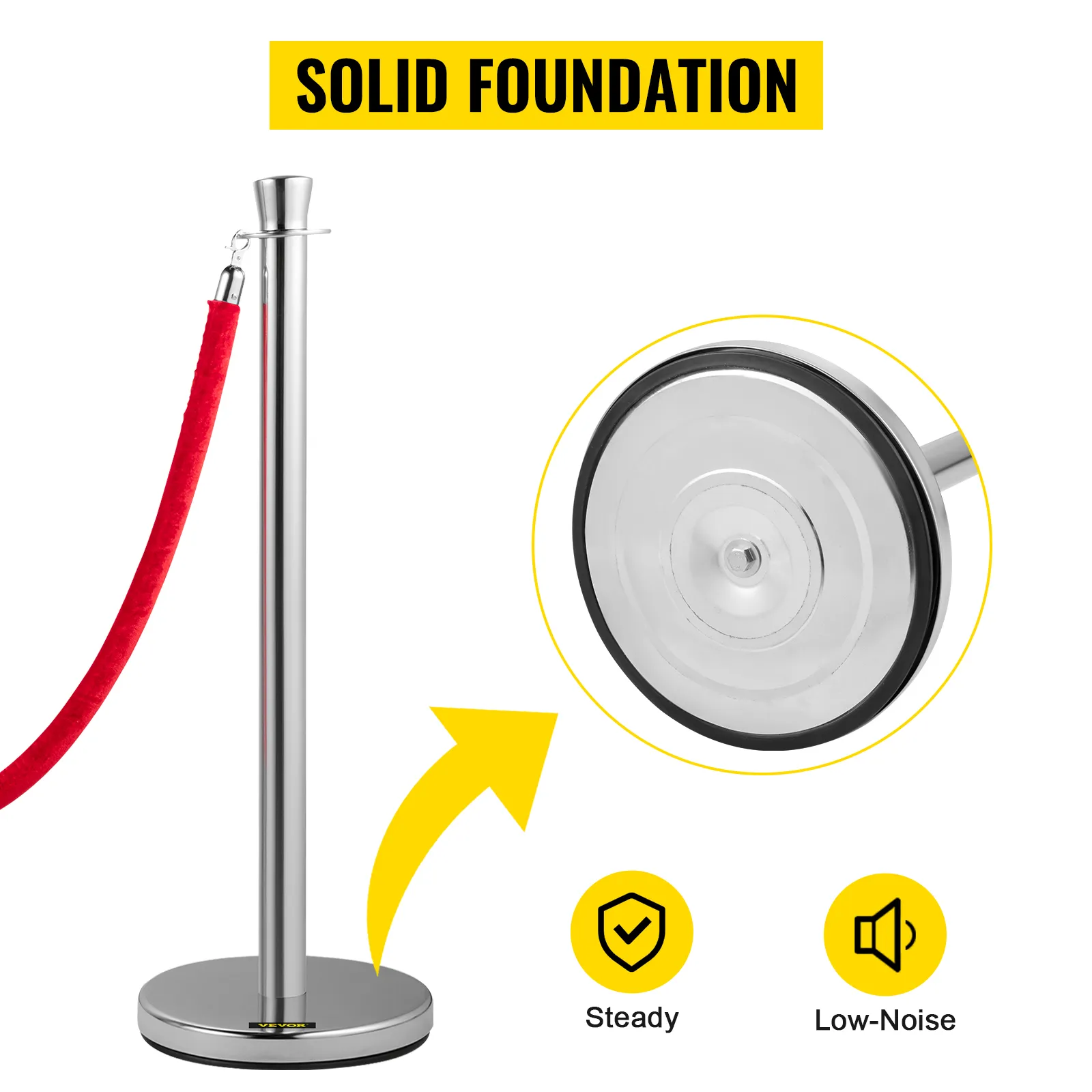 Poste de control de multitudes VEVOR con base sólida, estable y de bajo ruido.