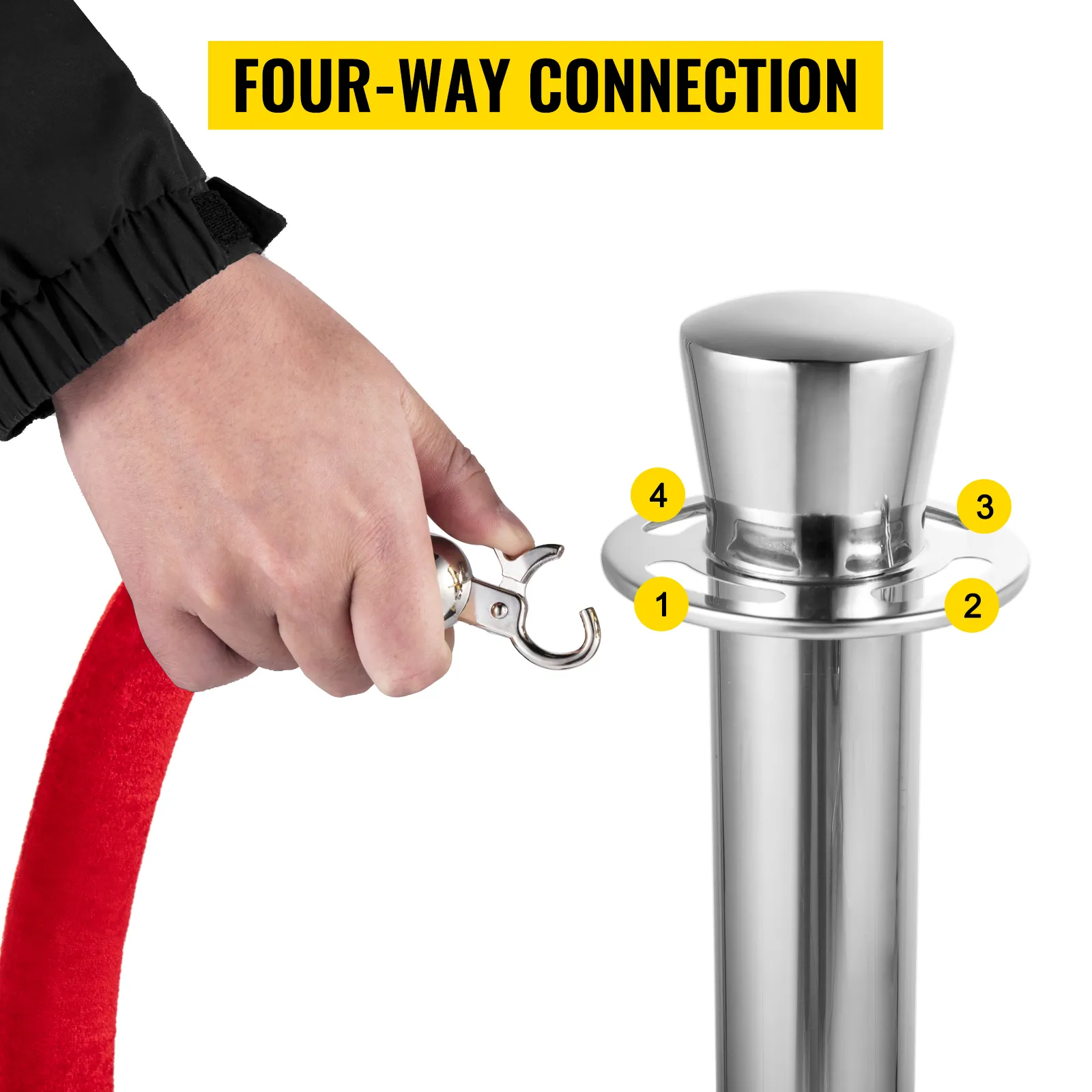 Cuerda para sujetar manualmente al poste de control de multitudes VEVOR con puntos de conexión de cuatro vías.