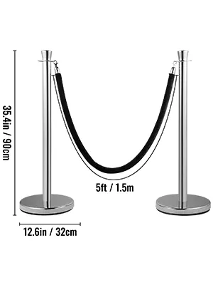 VEVOR crowd control stanchion with 35.4in posts and 5ft black rope.