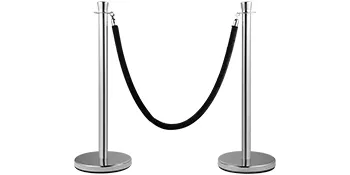 polished chrome VEVOR crowd control stanchion with black velvet rope.