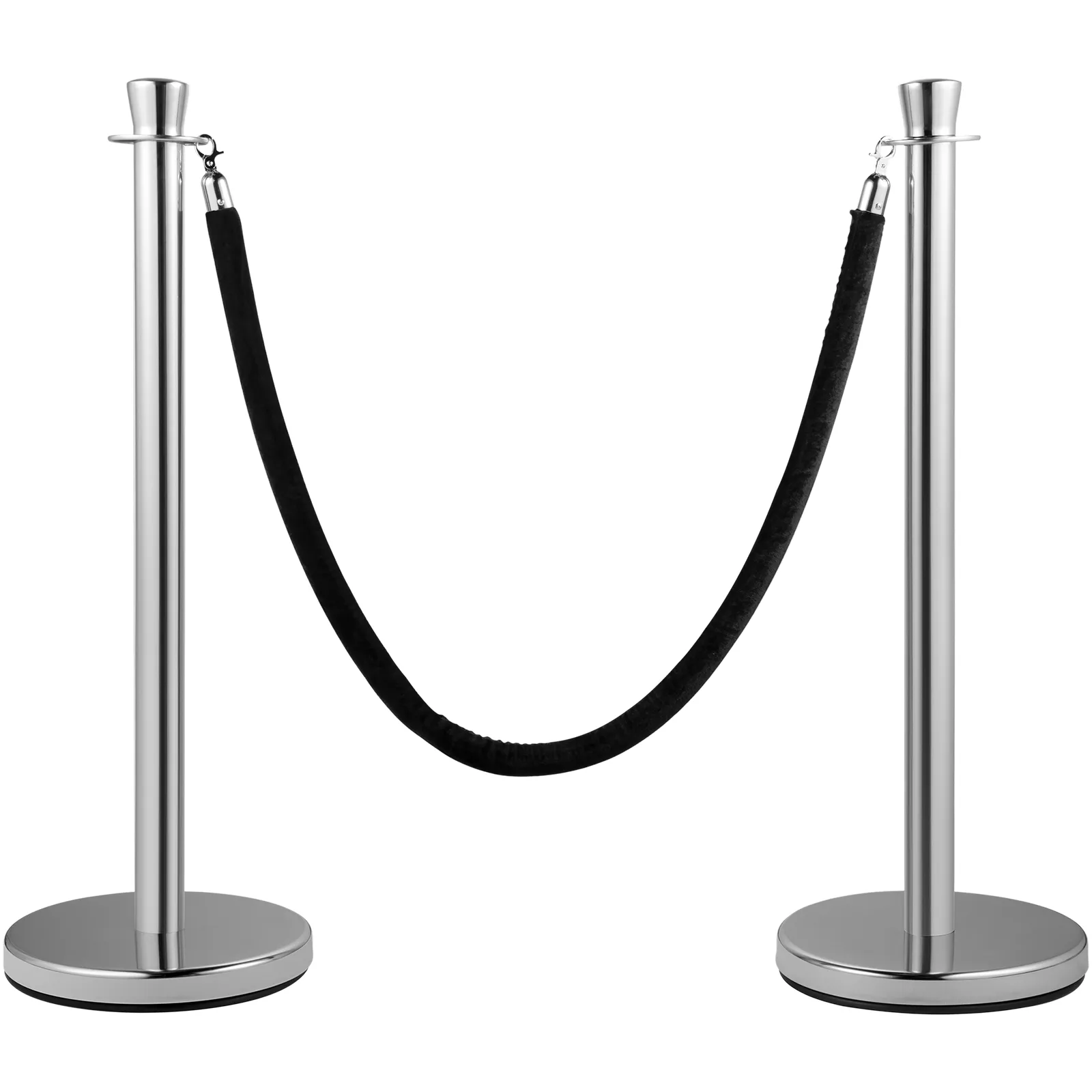 VEVOR crowd control stanchion with black velvet rope between silver poles.