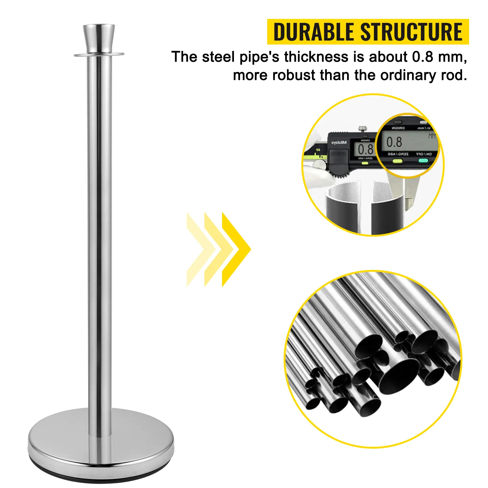 VEVOR crowd control stanchion with 0.8 mm thick durable steel pipe.