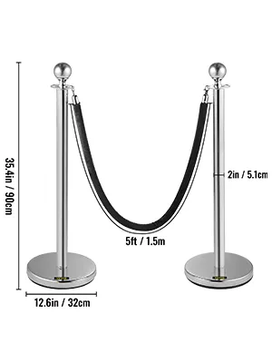 Poste de control de multitudes VEVOR con cuerda negra de 5 pies y postes cromados.