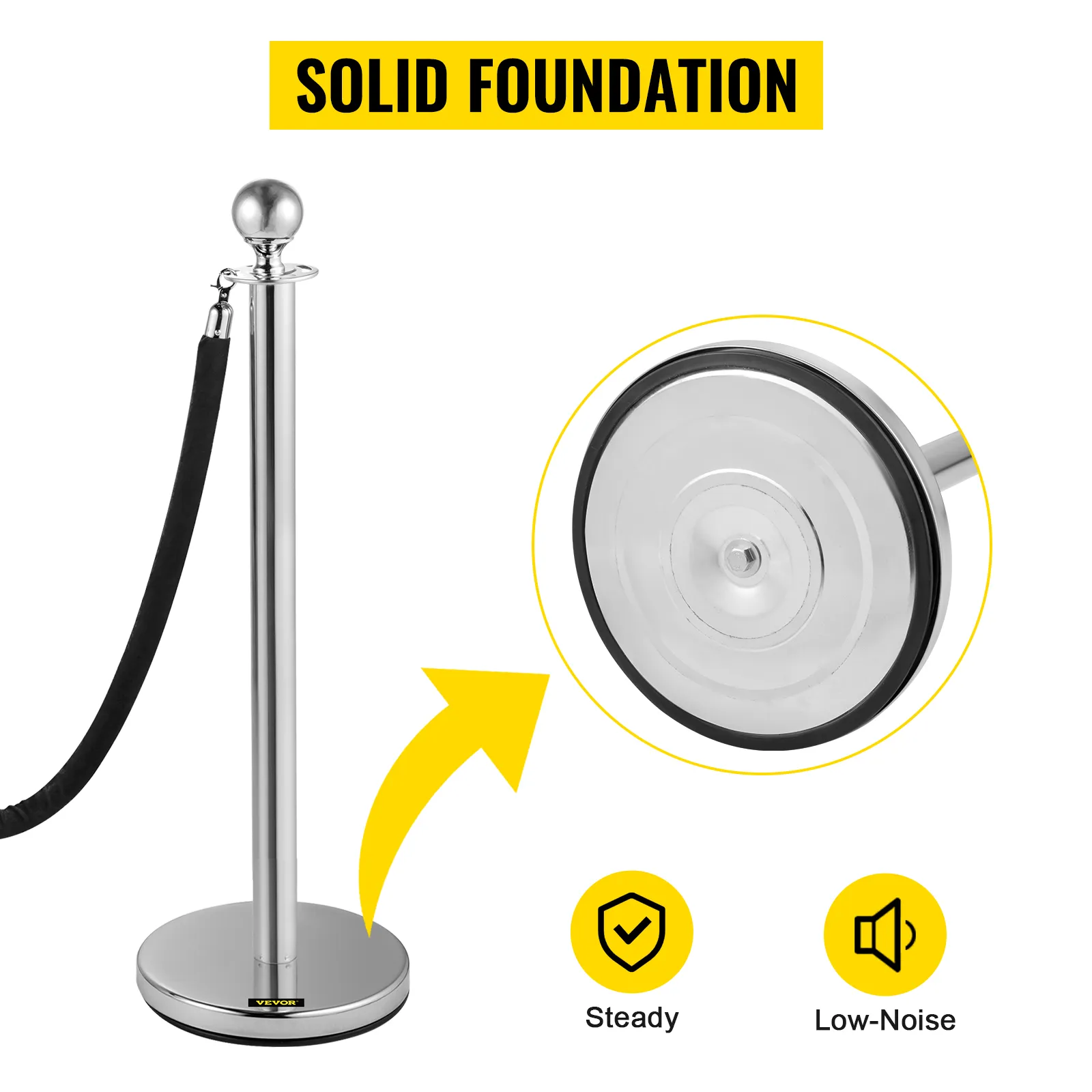 Poste de control de multitudes VEVOR con base sólida, estable y de bajo ruido.