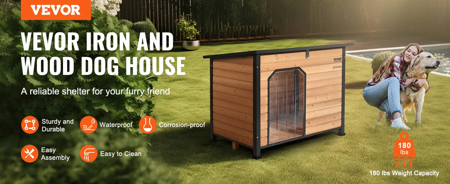 VEVOR outdoor dog house - sturdy, waterproof, corrosion-proof, easy assembly, and easy to clean.