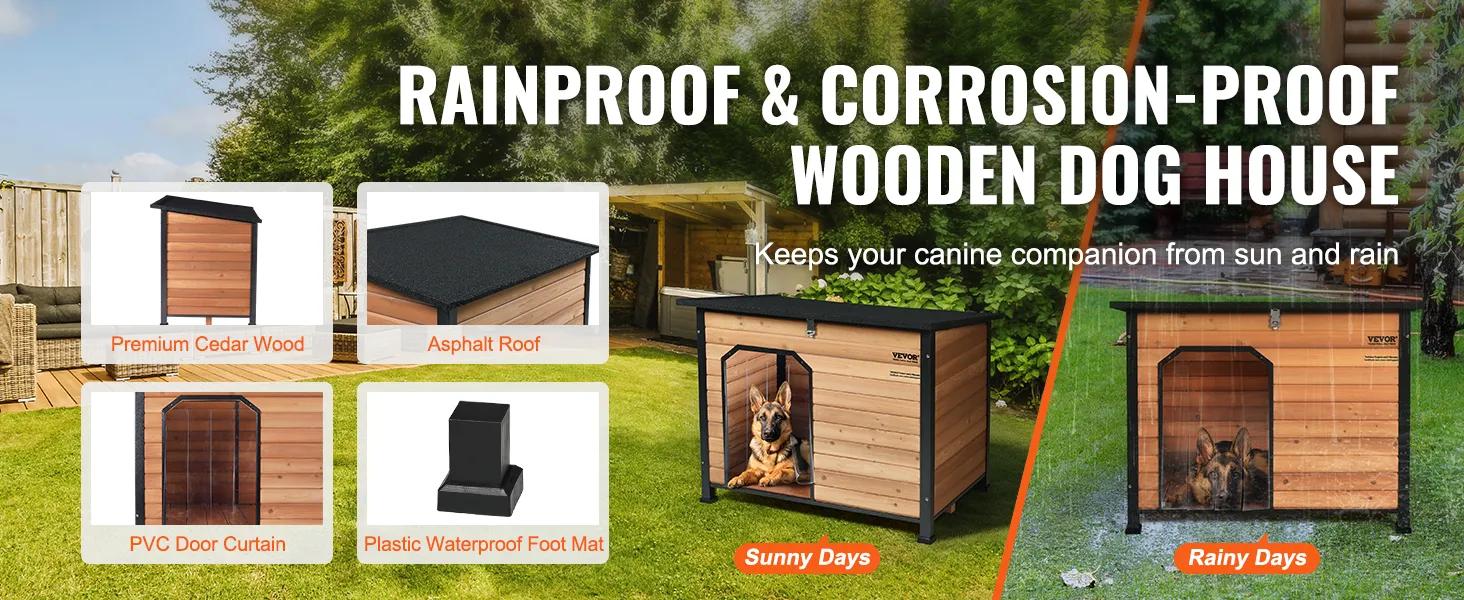 VEVOR outdoor dog house: rainproof and corrosion-proof with premium cedar wood and asphalt roof.