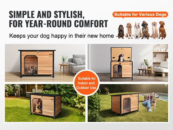 simple and stylish VEVOR outdoor dog house, suitable for various dogs, ideal for indoor and outdoor use.