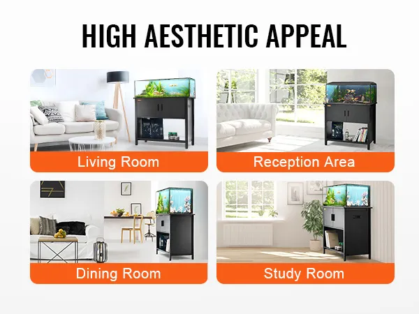 Stojak na akwarium VEVOR doskonale sprawdzi się w salonie, recepcji, jadalni i gabinecie, podkreślając wystrój wnętrza.