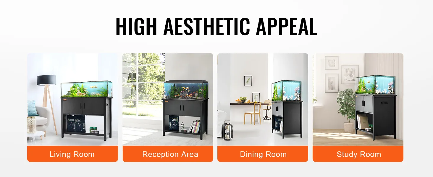 Stojak na akwarium VEVOR doskonale sprawdzi się w salonie, recepcji, jadalni i gabinecie, podkreślając wystrój wnętrza.