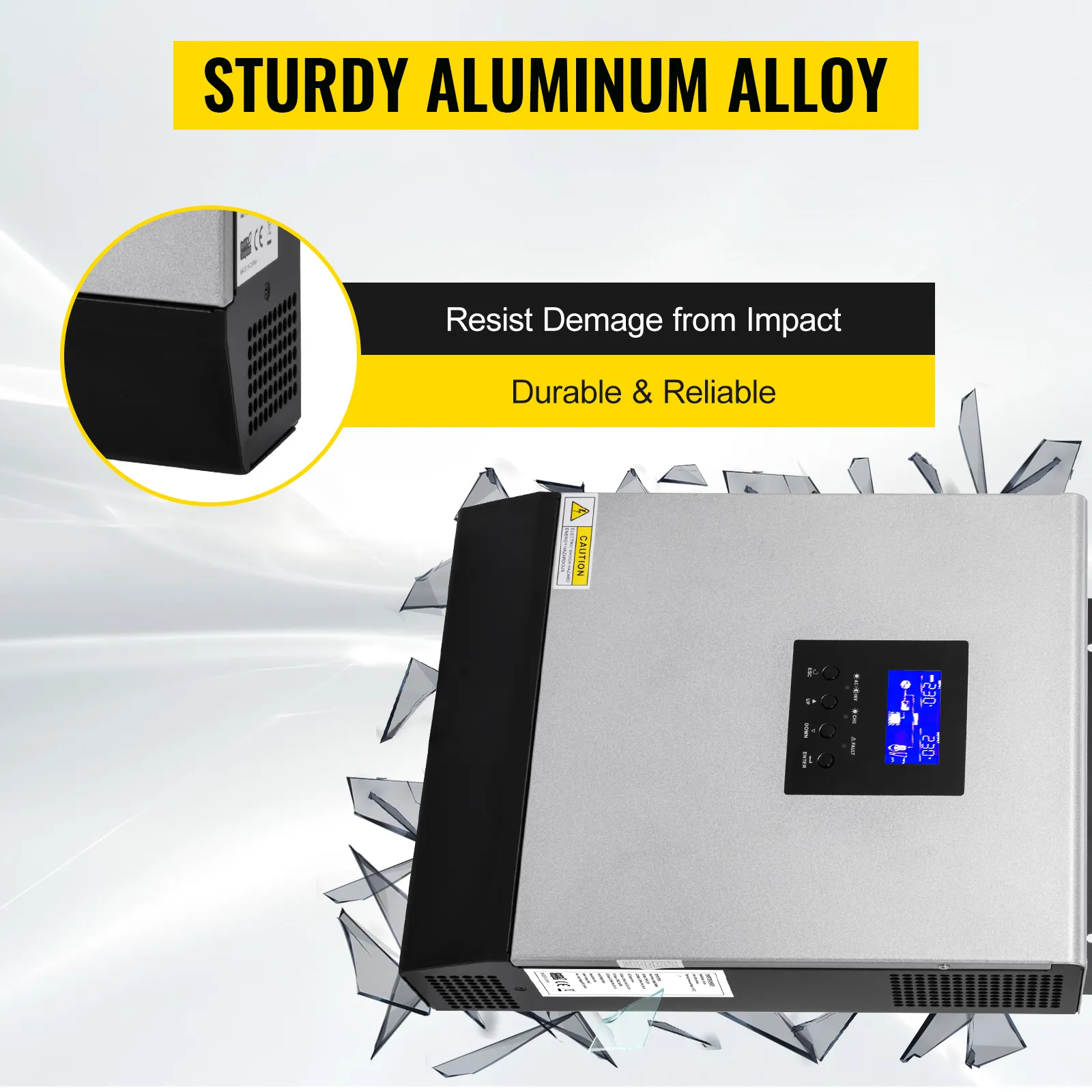 Inversor solar híbrido VEVOR en aleación de aluminio resistente, duradero y confiable.