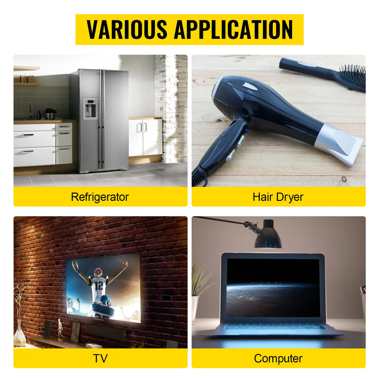 Inversor solar híbrido VEVOR para uso en refrigeradores, secadores de pelo, televisores y computadoras.