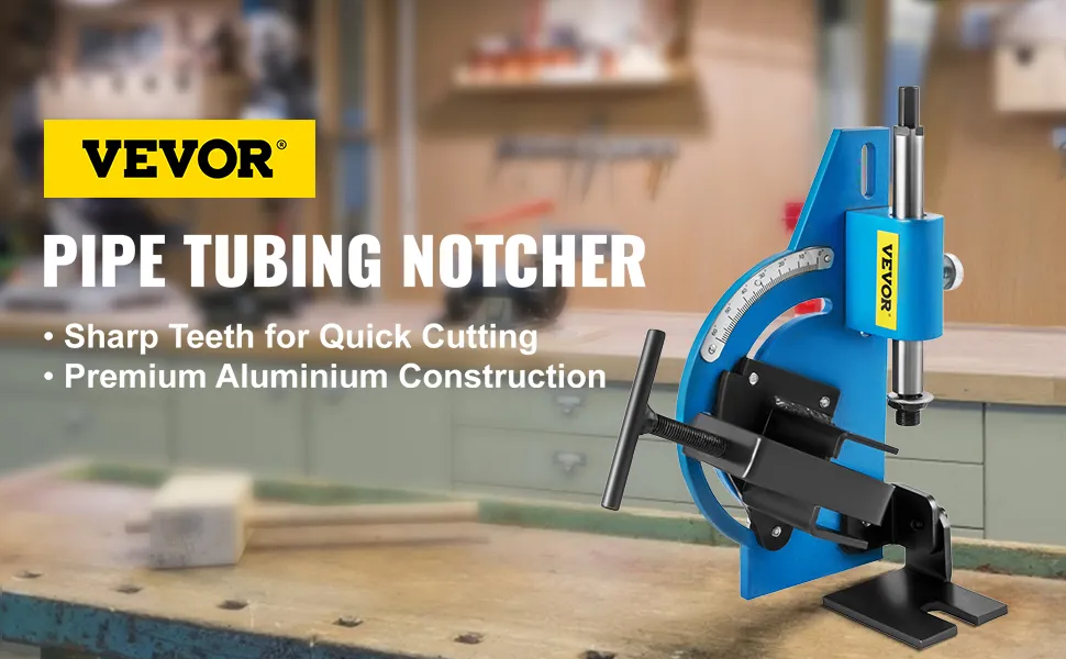 VEVOR pijpuitklinker op een werkbank met scherpe tanden en hoogwaardige aluminium constructie.