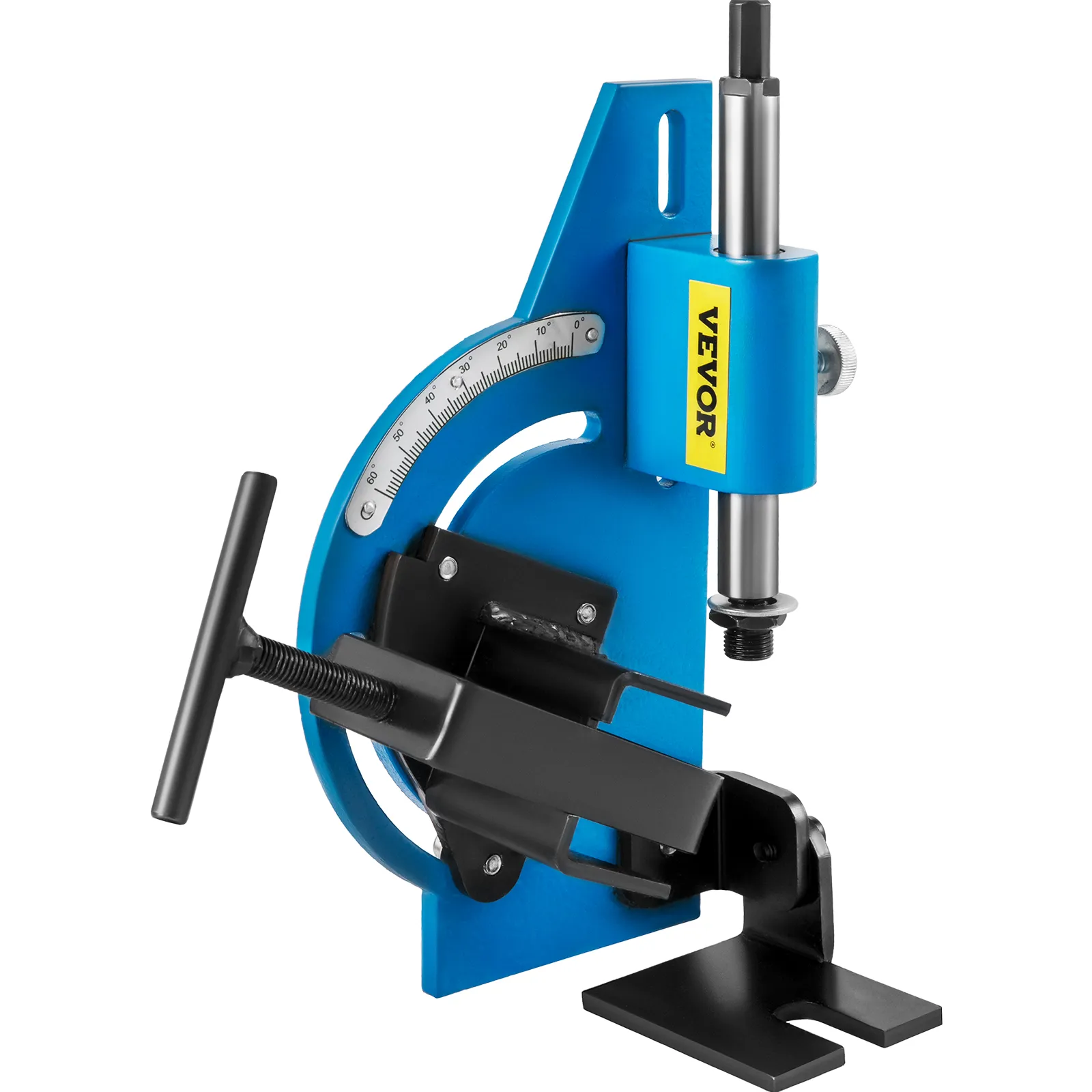 Blauwe VEVOR pijpuitklinker met hoekmeter en verstelbare handgreep.