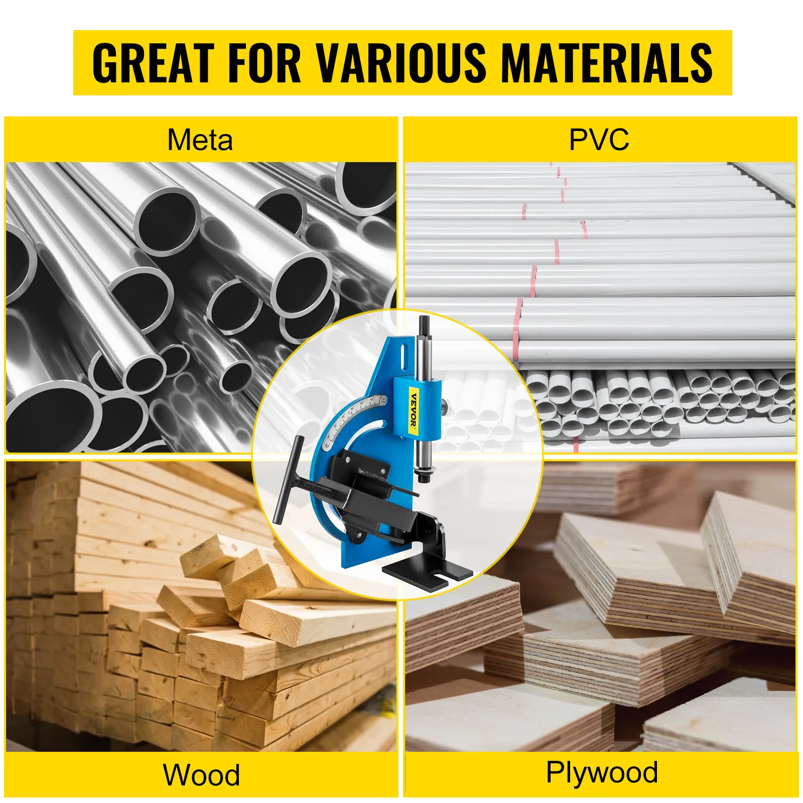 VEVOR pijpuitklinker voor metaal, pvc, hout, multiplex; veelzijdige materiaalcompatibiliteit.