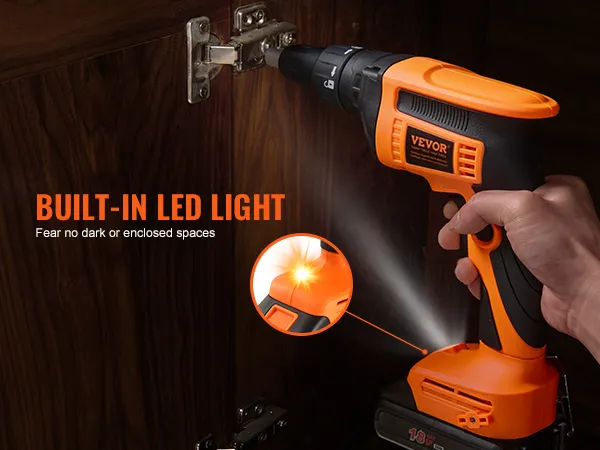 VEVOR gipsplaatschroefmachine met ingebouwde led-lamp voor het werken in donkere of afgesloten ruimtes.