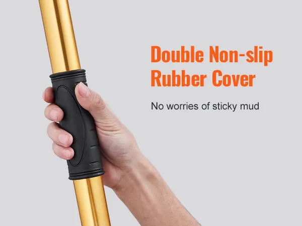 hand gripping a golden VEVOR drywall flat box handle with double non-slip rubber cover.