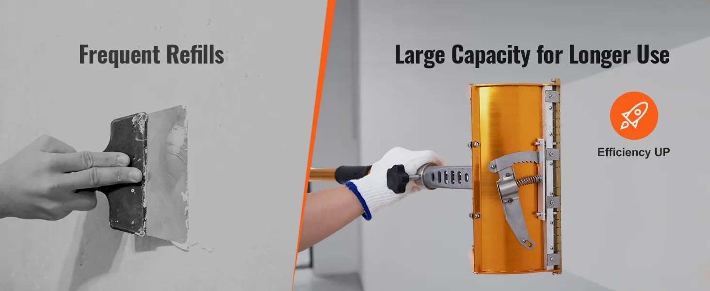 frequent refills vs large capacity for longer use with VEVOR drywall flat box handle. efficiency up.