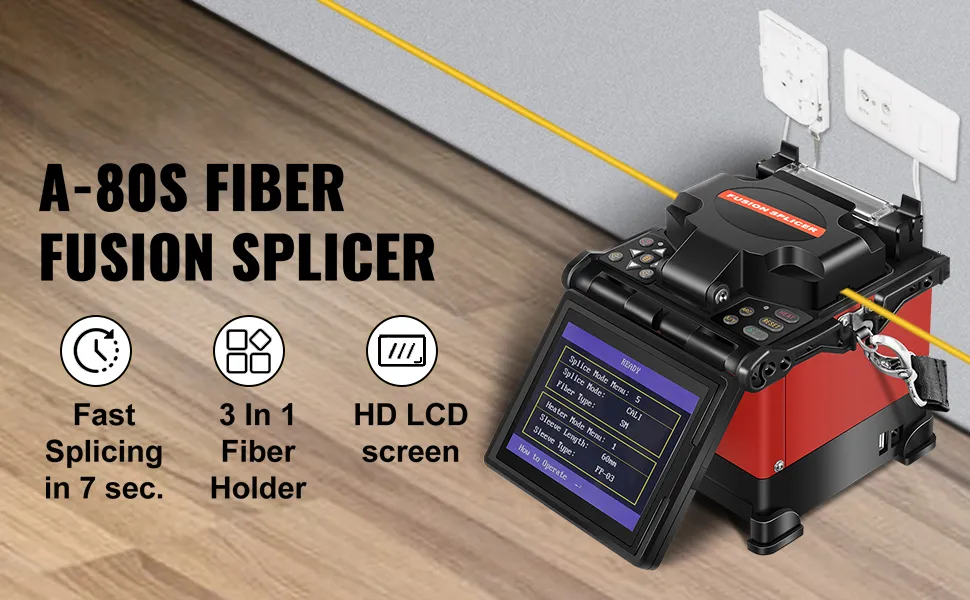 Empalmador de fusión de fibra a-80s con pantalla LCD HD, empalme rápido y soporte de fibra 3 en 1.