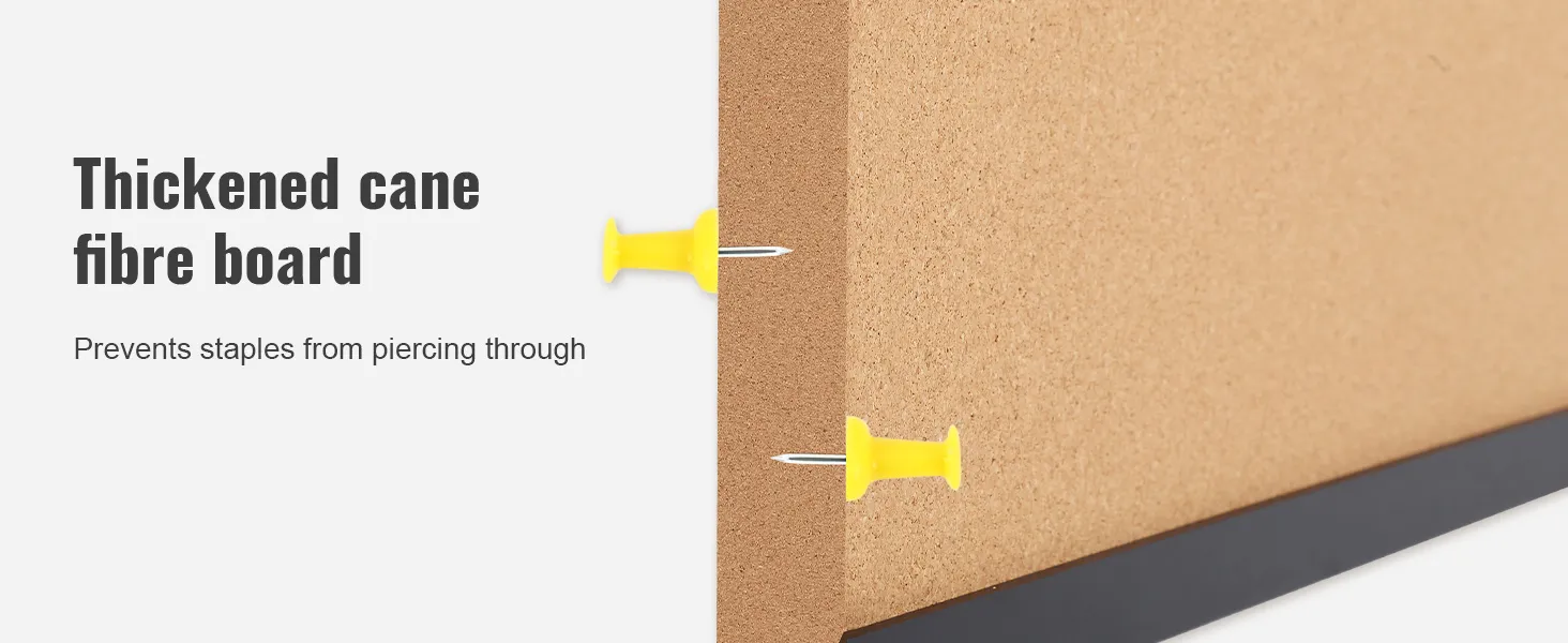 VEVOR cork board featuring thickened cane fibre board with yellow push pins, prevents staples piercing.