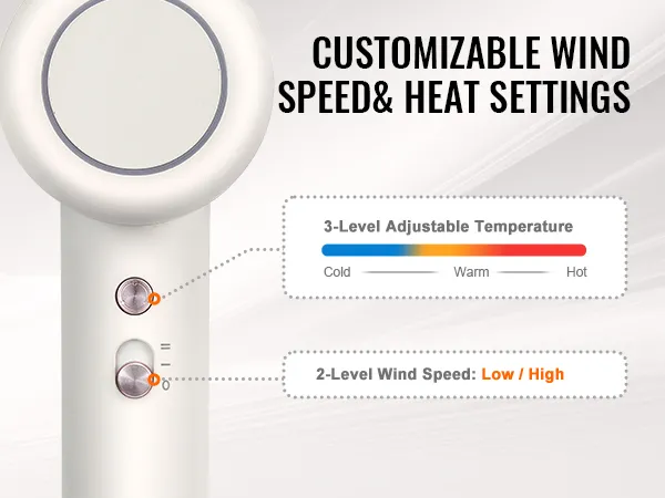 VEVOR high-speed hair dryer with 3-level adjustable temperature and 2-level wind speed settings.