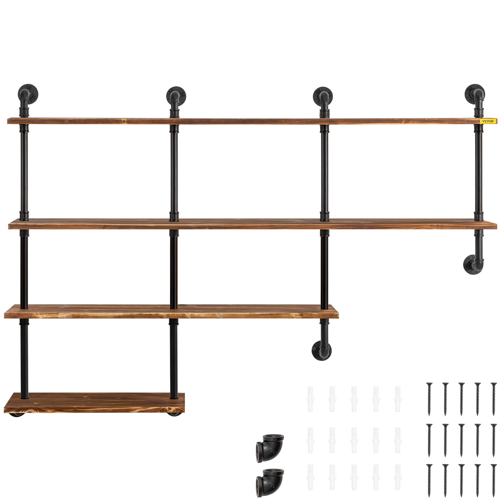 VEVOR Pipe Shelves Industrial Iron Pipe Wall Mounted w/ 4-Tier