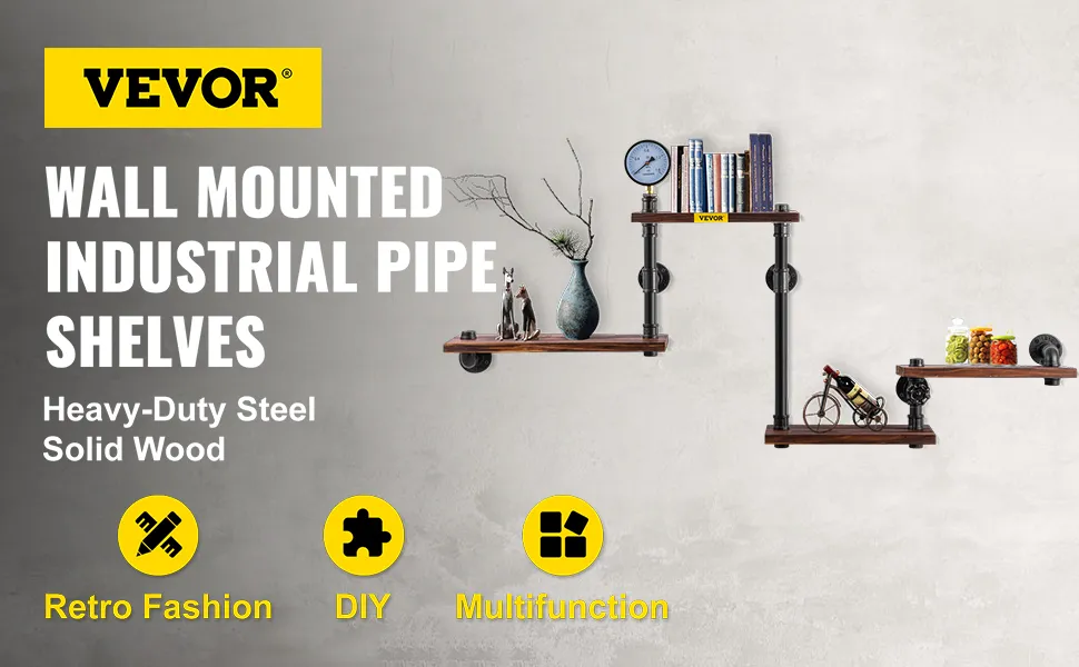 Estantería industrial para tuberías VEVOR montada en la pared con acero resistente y madera maciza.