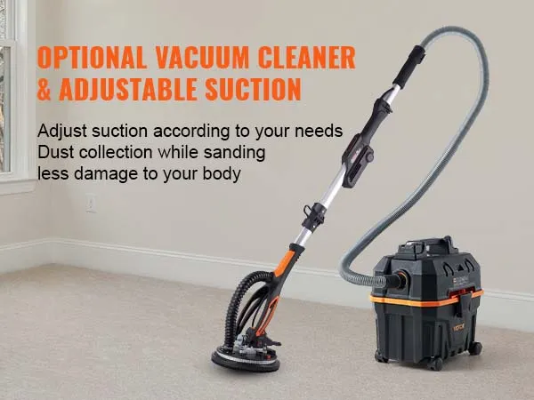 VEVOR drywall sander with optional vacuum and adjustable suction in a room corner with beige walls.